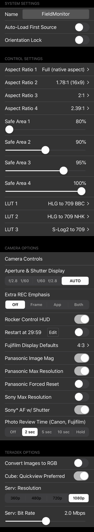 Settings menu
